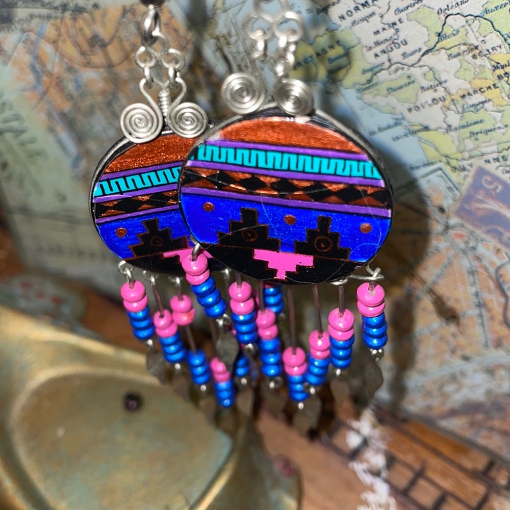 Southwestern Tribal “Necktie” & Beaded Earrings Set